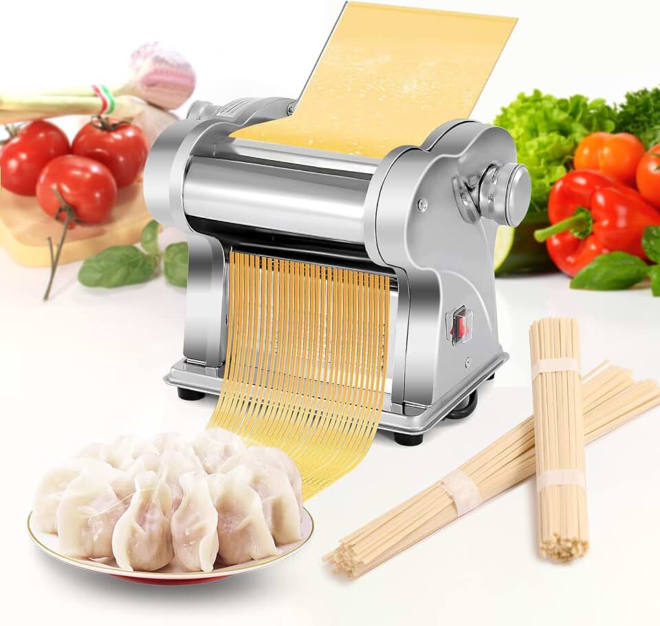 WICHEMI Máquina Elétrica para Fazer Macarrão, Massa, Espaguete, Rolo, Macarrão, Prensagem, Aço Inoxidável 135 W para Uso Doméstico e Familiar (Macarrão Plano de 1,5 Mm + Macarrão Plano de 4 Mm)
