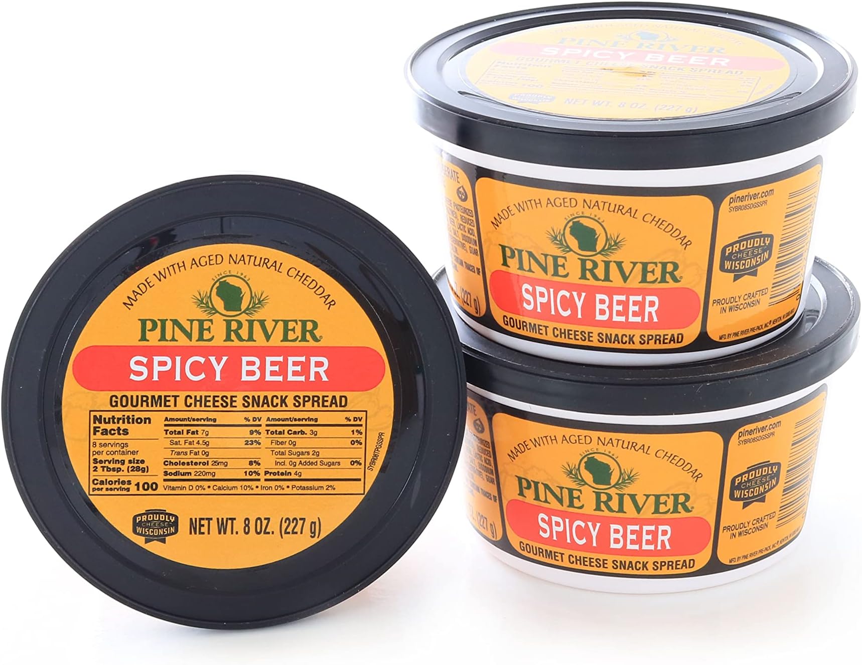 Pine River Cheese Spreads 3-Pack | Spicy Beer | (3) 8 oz tubs | SHELF-STABLE | Spicy, Creamy & Flavorful Authentic Wisconsin Pub Cheese Spread