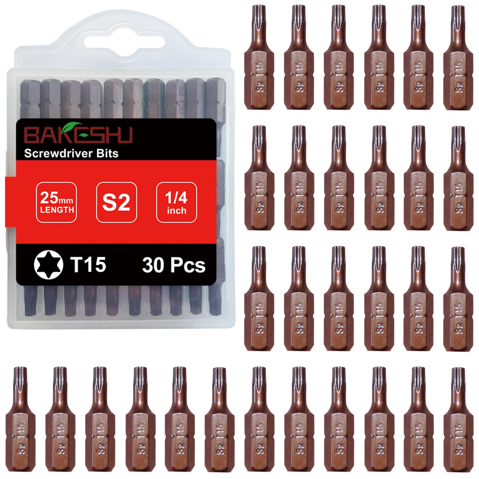 T15 Bit x 30 Pieces, Torx Bit T15 1/4 Inch Hex Drive (Length: 25 mm)