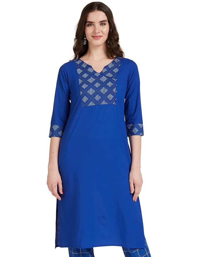 Amazon Brand - Myx Women's Printed Cotton Regular Fit Kurta (Available in Plus Sizes)