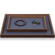 2 Pcs Solid Wood Flat Jewelry Tray, Stackable Rectangle Jewelry Display Tray, Drawer Dresser or Nightstand Organizer, Microfiber Valet Tray, Catchall Tray, Large