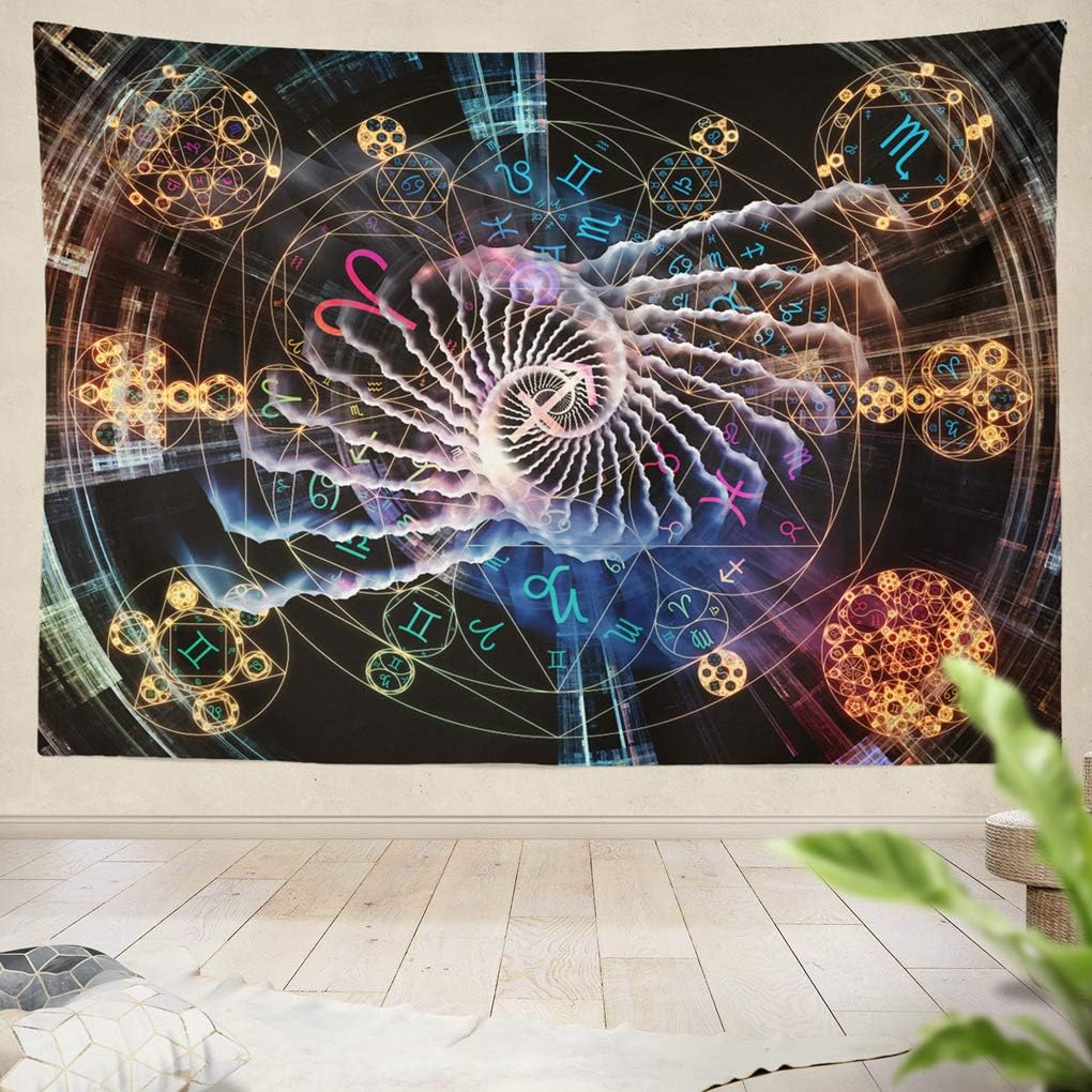 Summor Tapestry Astral Connection Series Backdrop Zodiac Fractal Geometry Symbols Works Magic Sacred Occult Astrology Hanging Tapestries 60 X 80 Inch Wall Hanging Decor for Bedroom Livingroom Dorm
