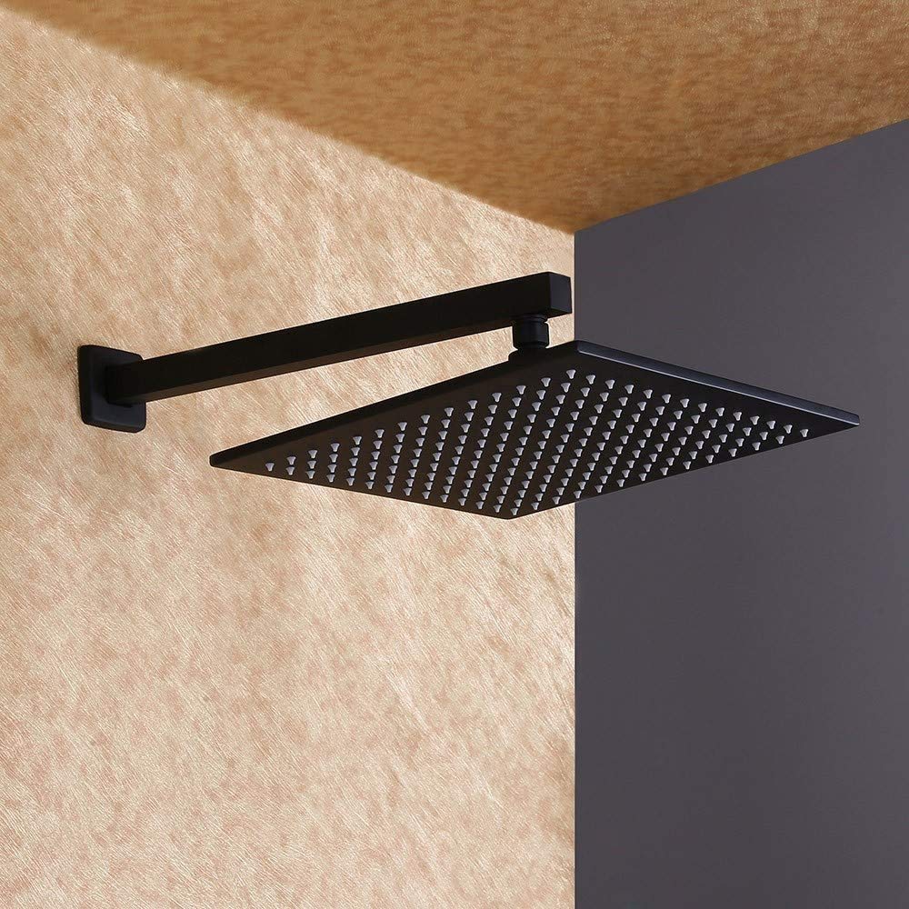 Juego de sistema de grifo de ducha, diseño único, cabezal de ducha montado en la pared, cabezal de ducha de lluvia negro y válvula de ducha de mano de latón macizo, incluye manguera de ducha, 12