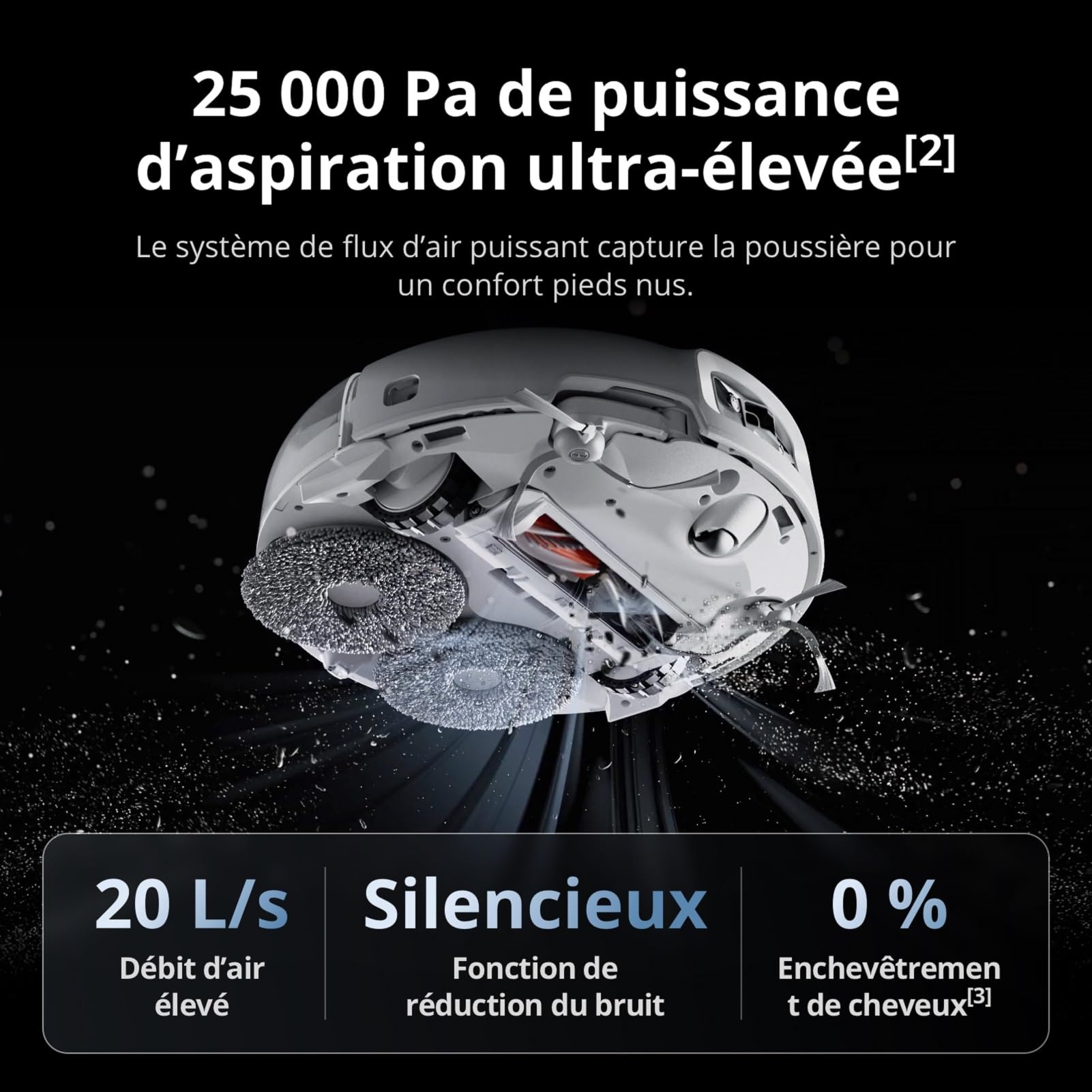 DJI ROMO P Robot Aspirateur Laveur, Aspiration Puissante 25 000 Pa, Détection d'obstacles de Niveau Drone, Nettoyage et séchage Automatique des serpillières, Anti-Enchevêtrement Poils d'animaux