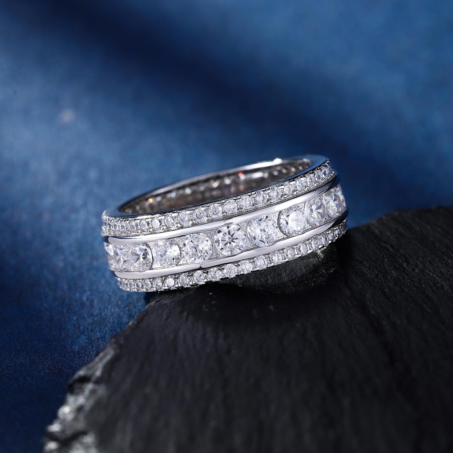 S925 Mens Wedding Rings AAAAA Cubic Zirconia Wedding Band Engagement Rings for Him Size 8-12