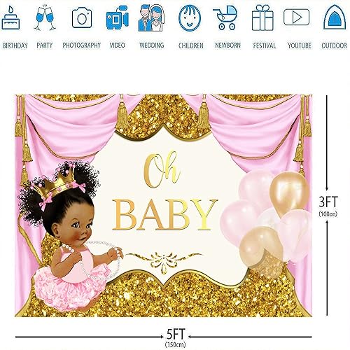 Miniatura 4 de Ticuenicoa Telón de fondo Oh Baby para niña, princesa real, fondo rosa y dorado para baby shower, fondo fresco de princesa baby shower, cartel de
