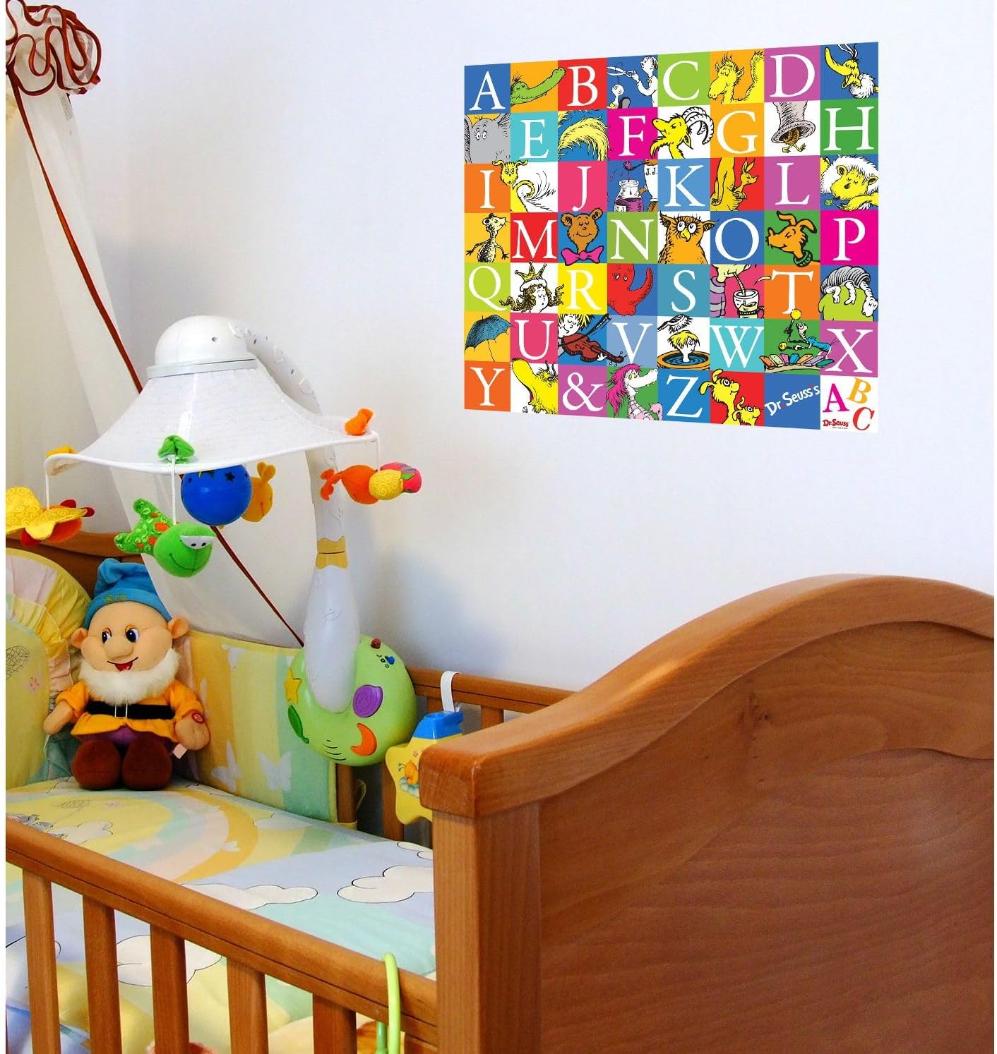 Dr. Seuss The Cat in The Hat 35" x 35" Alphabet Wall Sticker Decals, Removable Vinyl Stickers for Kids Bedroom, Playroom, Classroom Decor - Officially Licensed