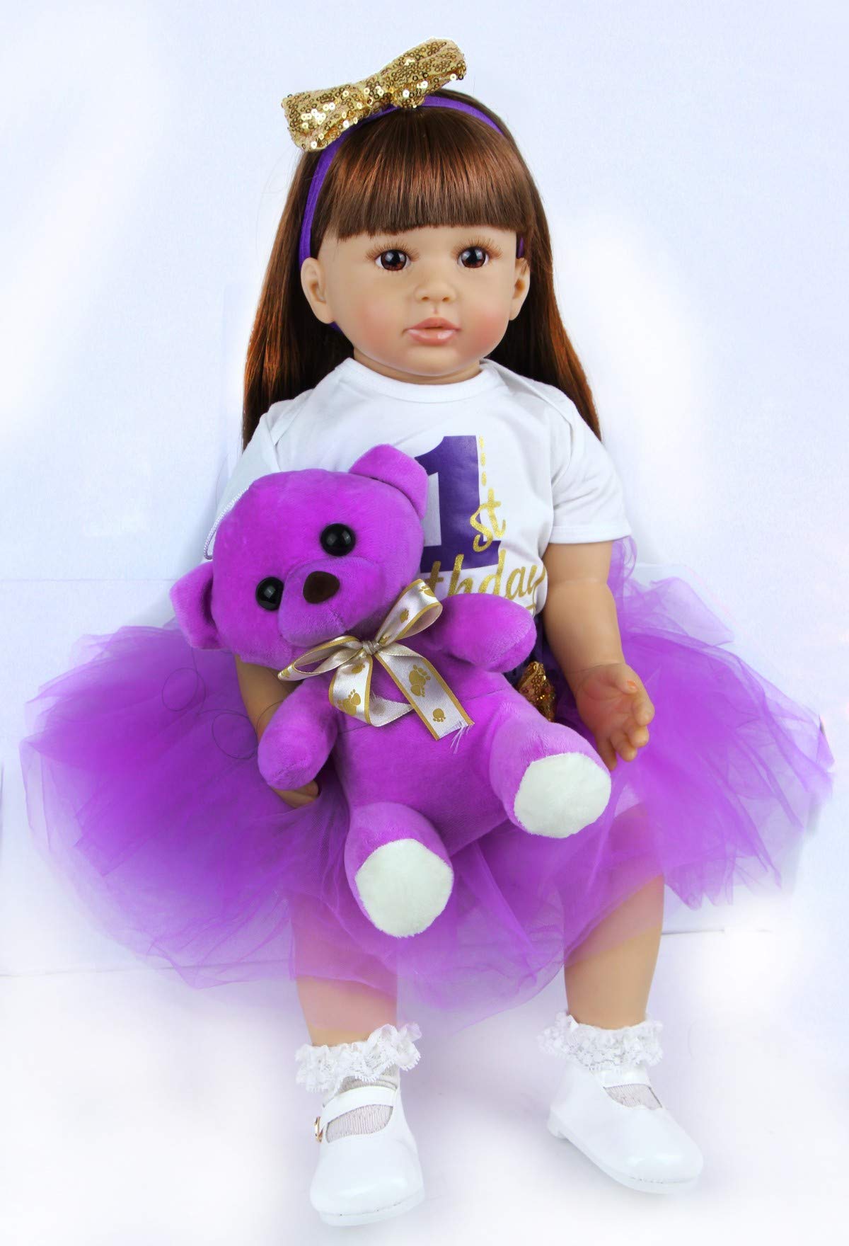 ZIYIUI 24 Zoll 60 cm Realistische Reborn Babypuppen Kleinkind Weiche Silikon Vinyl Reborn Baby Mädchen Dolls with Lange Haare Kind Geschenke Realistisch Handgemacht Spielzeug Geschenke