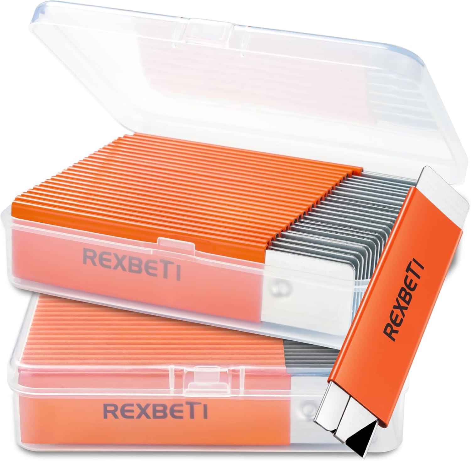 REXBETI Box Cutter, 48-Pack Retractable Cardboard Cutter, Mini Handy Box Opener for Packages, Boxes, All Metal Tough Sheath, Functional Basic Cutter with Case, Antirust Blackened Blade Utility Knives