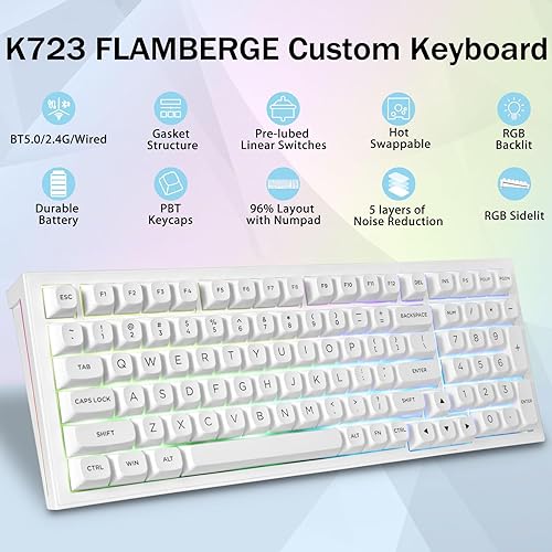 Miniatura 2 de Redragon Teclado mecánico inalámbrico para juegos K723, cremoso, Bluetooth2.4GUSB-C con cable, retroiluminación RGB, interruptores lineales