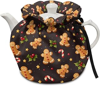 Yewattles Christmas Breakfast Pot Cover Insulation Keep Warm Reusable Tea Pot Cozies Cute Gingersnap Teapot Protector for Home Kitchen Table Tea Party Decorative Accessories