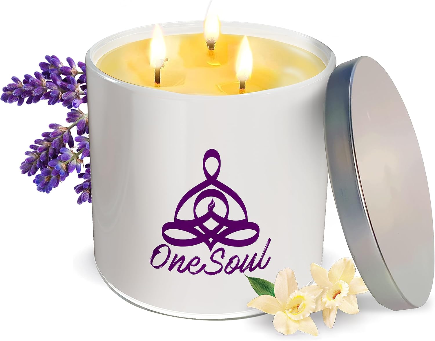 Large Lavender Vanilla Candle, Scented Candles for Home, Hand-Poured Aromatherapy Large 3 Wick Candle for 50-Hour Burn Time, 14oz – OneSoul Collection