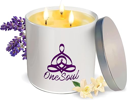 Vela grande de vainilla y lavanda, velas perfumadas para el hogar, vela grande de 3 mechas de aromaterapia vertida a mano para 50 horas de tiempo de