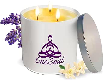 Large Lavender Vanilla Candle, Scented 3-Wick Aromatherapy Candle - 14oz, 50-Hour Burn Time