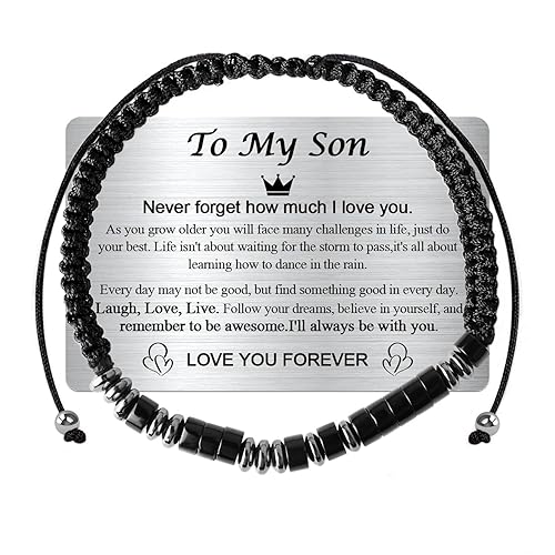 VOHIVI To My Son Bracelet from Mom - Graduation Gifts,Inspirational Gifts for Boy,Morse Code Bracelets with Engraved Wallet Card,Adjustable Handmade