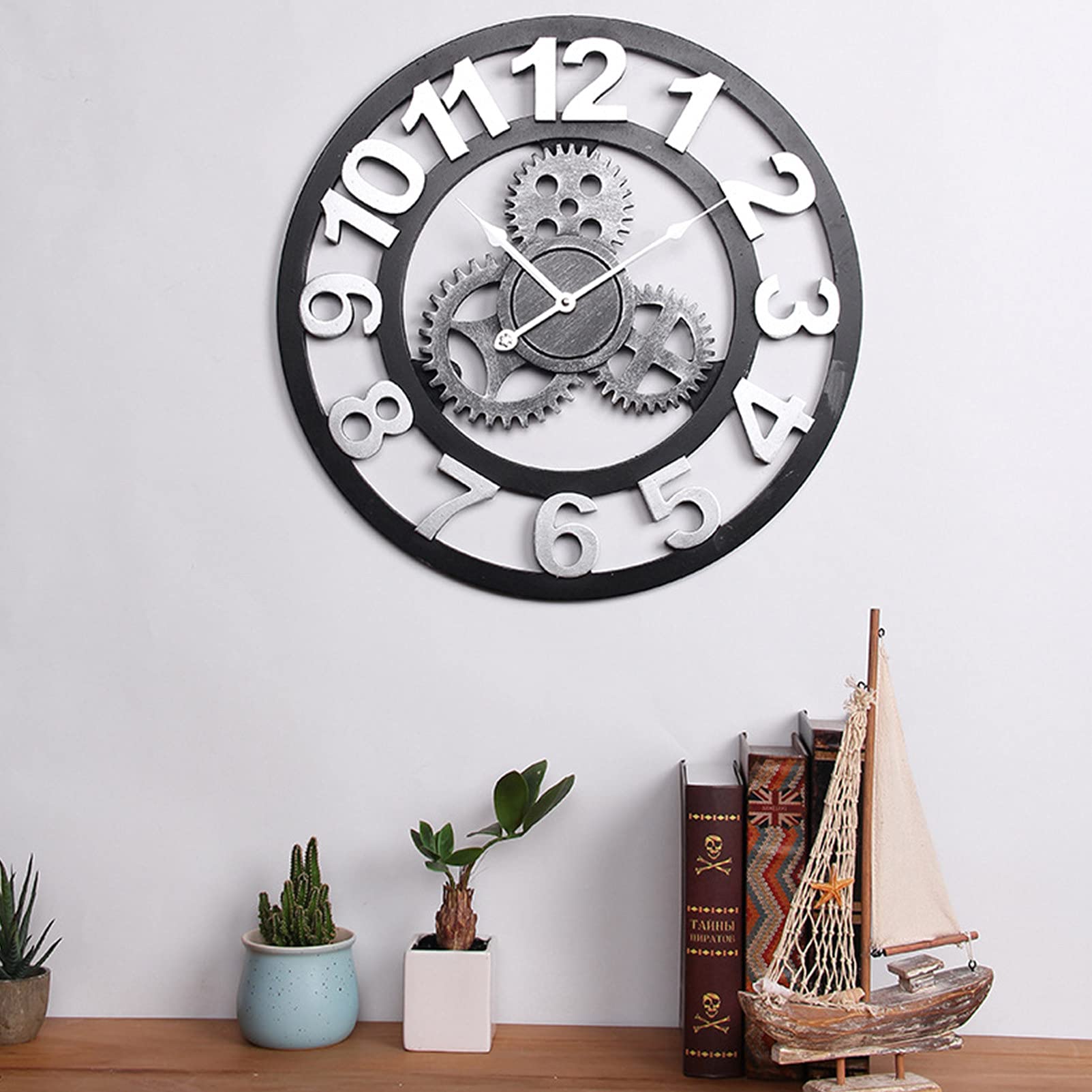 Grote industrièle wandklok Tim - Klok met tandwielen - Goud - 90 cm