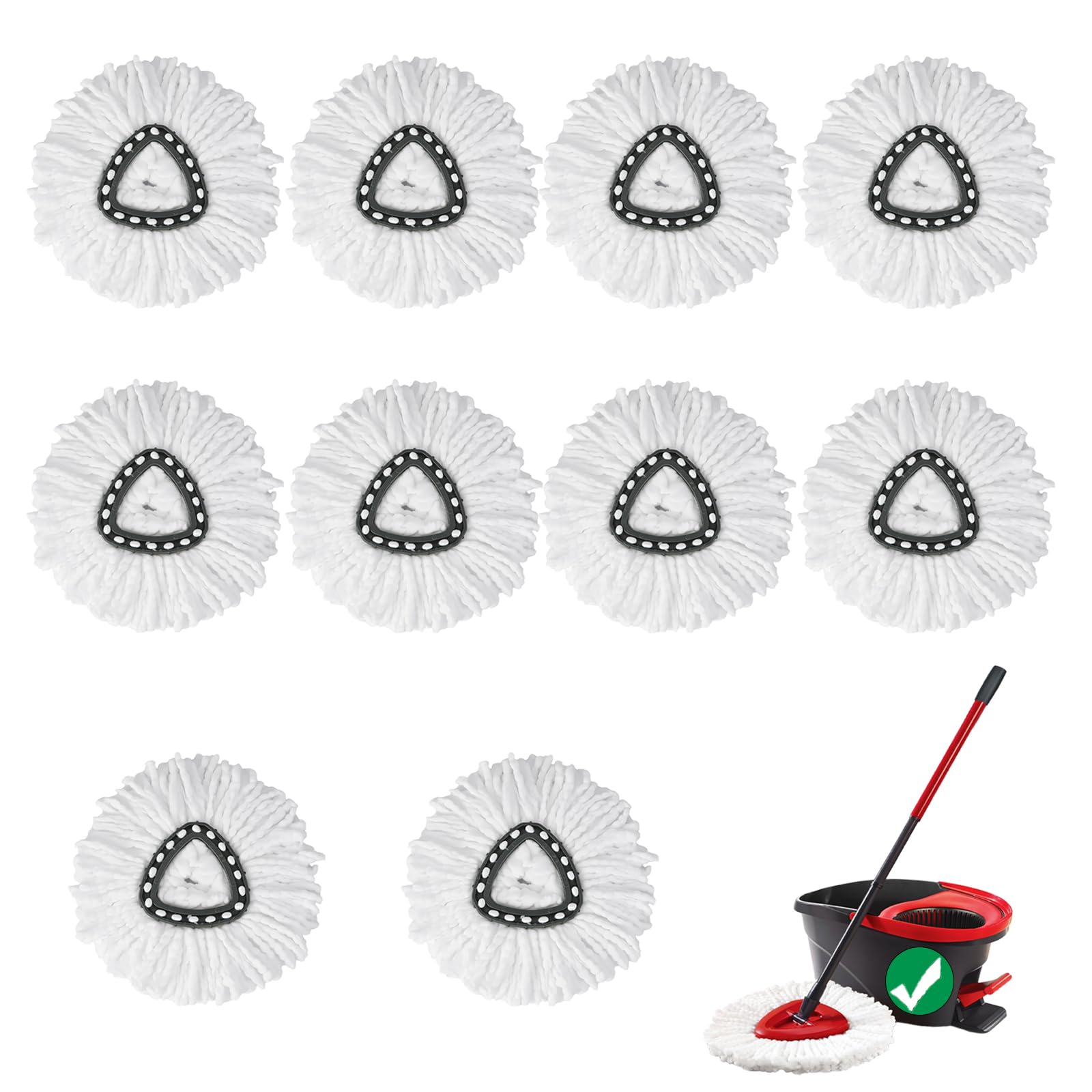 Paquete de 10 cabezales de repuesto para fregona giratoria, cabezal de repuesto para fregona giratoria para fácil escurrimiento, cabezal de fregona 100% microfibra compatible con recambio de fregona