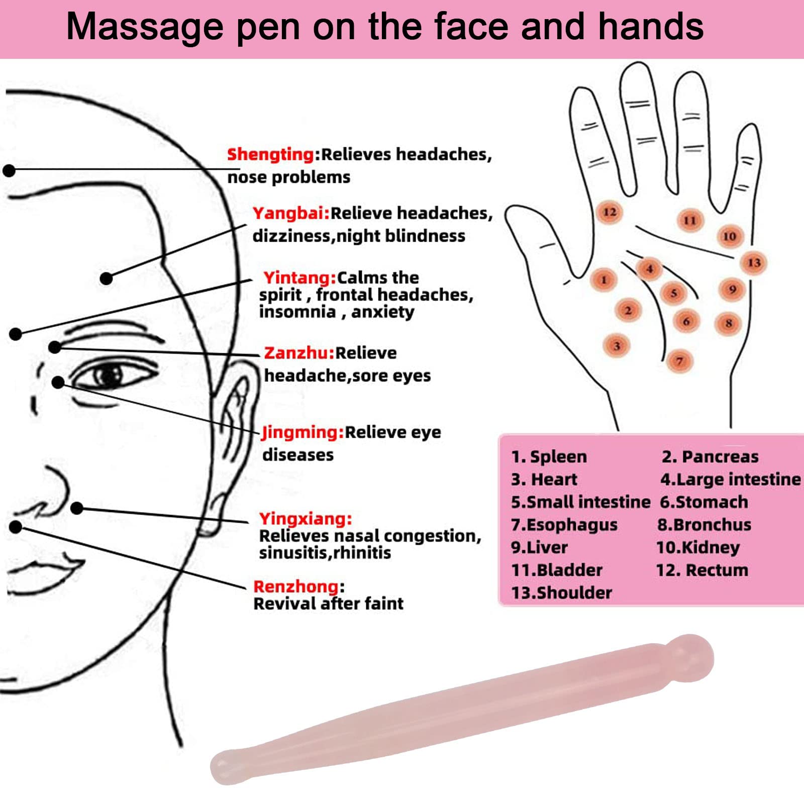 ideayard Gua Sha Pen Scraping Massage Wand Tool Acupuncture Pen Therapy Stick Point Treatment (Rose Quartz) - Image 3