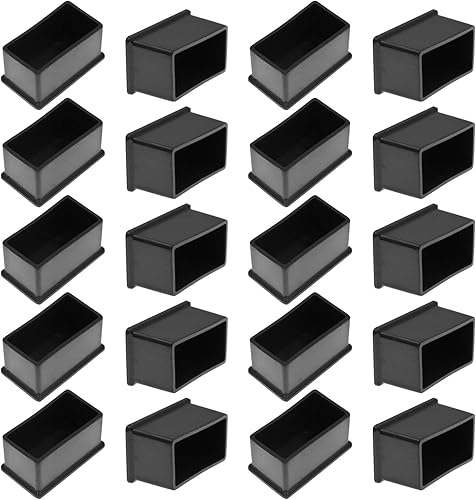 Bonsicoky 20 tapas rectangulares para patas de silla (1 x 2), protectores de piso flexibles de vinilo negro para patiopatas de muebles de interior,
