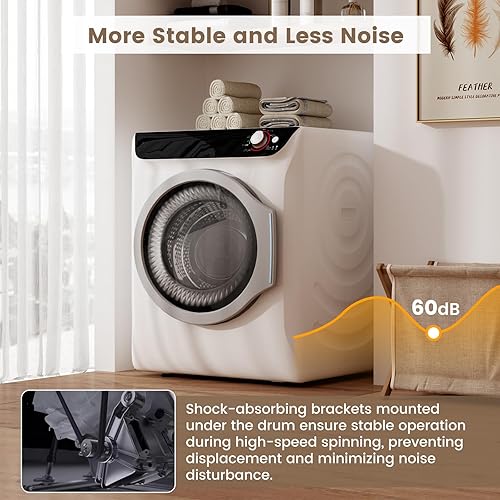 Vista 6 de VCJ Secadora portátil de 2.6 pies cúbicos, secadora de ropa eléctrica de 1400 W con 5 modos de secado y bañera de acero inoxidable, secadora