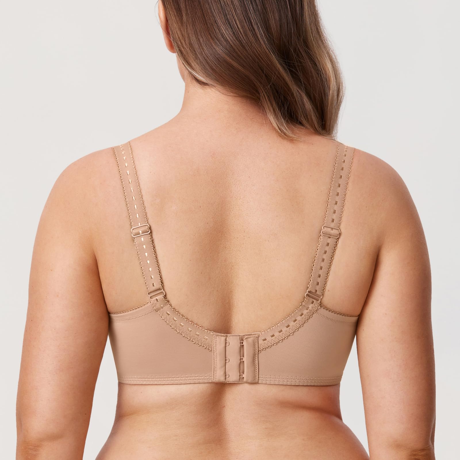 DELIMIRA Damski biustonosz plus size pełne pokrycie fiszbiny bez podszewki minimalizujący koronkowy biustonosz