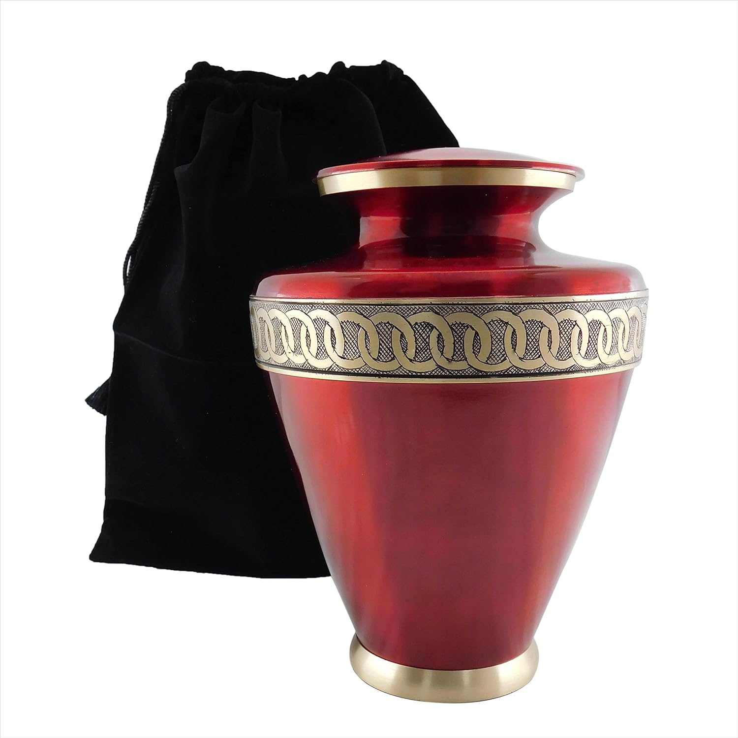 Funeral Cremation Urn, Memorial Solid Brass Adult Human Ash Urn with Personalization (Red)