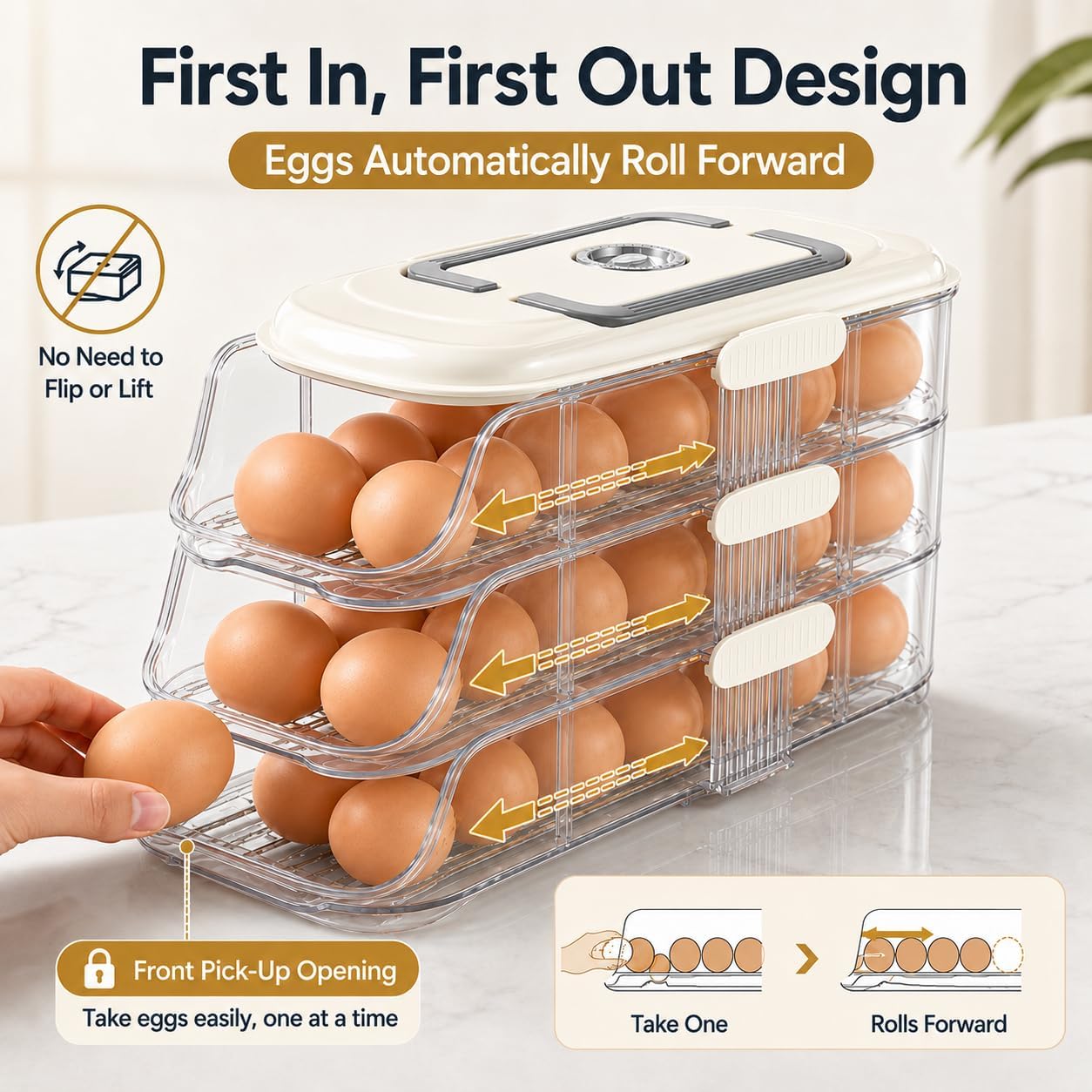 Egg Holder for Fridge,3 Tier Automatic Rolling Egg Container