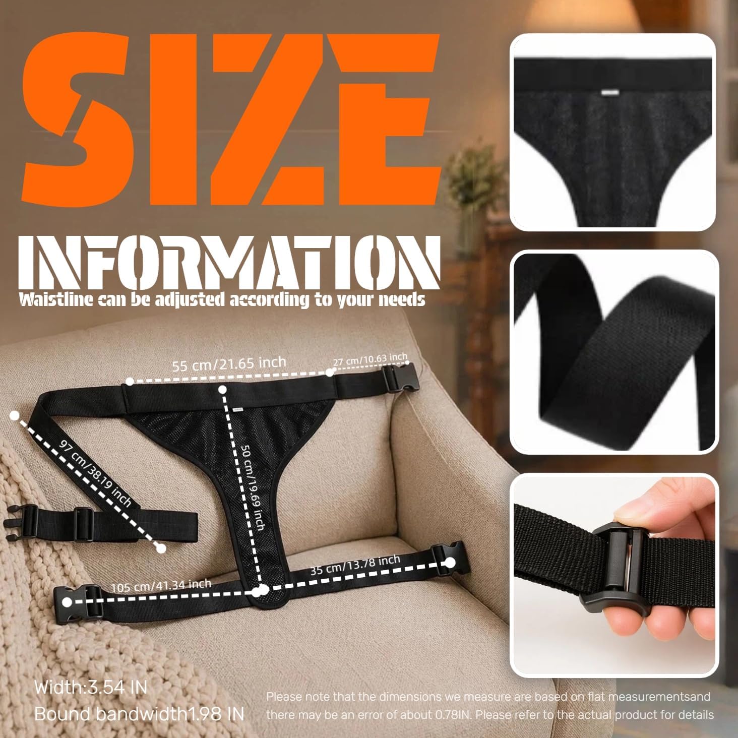 Wheelchair Safety Seat Belt, Breathable Medical Hospital Straps, Adjustable Safety Harness, Anti-Slip Chair Waist Lap Strap Auto Style for Elderly, Patients, Disabled (Black)