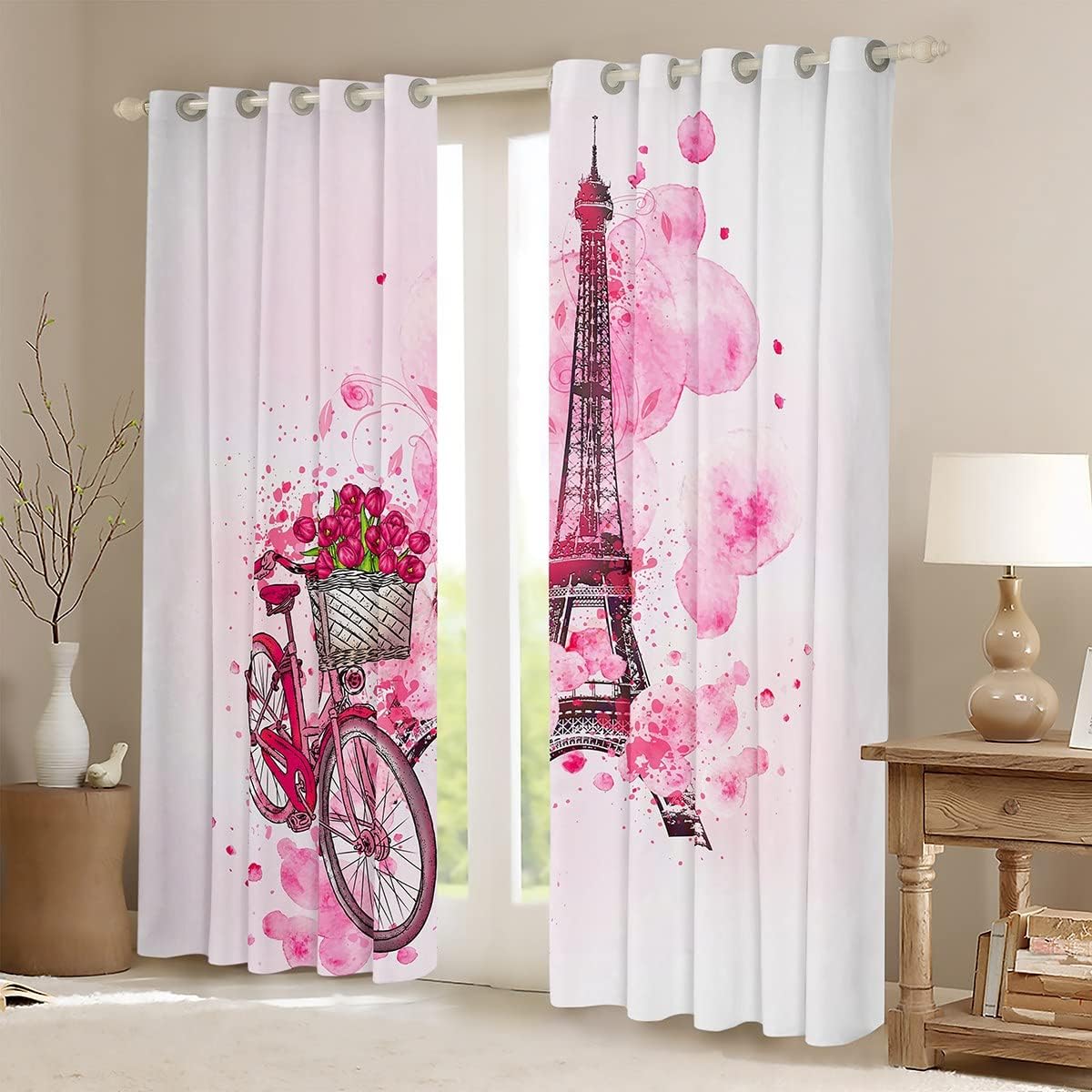 Homewish Glitter Diamond Window Curtains,High-Heeled Shoes Curtain,Pink and Sliver Window Drapes for Kids Teens Boys Young Man,Modern Bedroom Decorative,Modern Fashion Curtain,38Wx45L