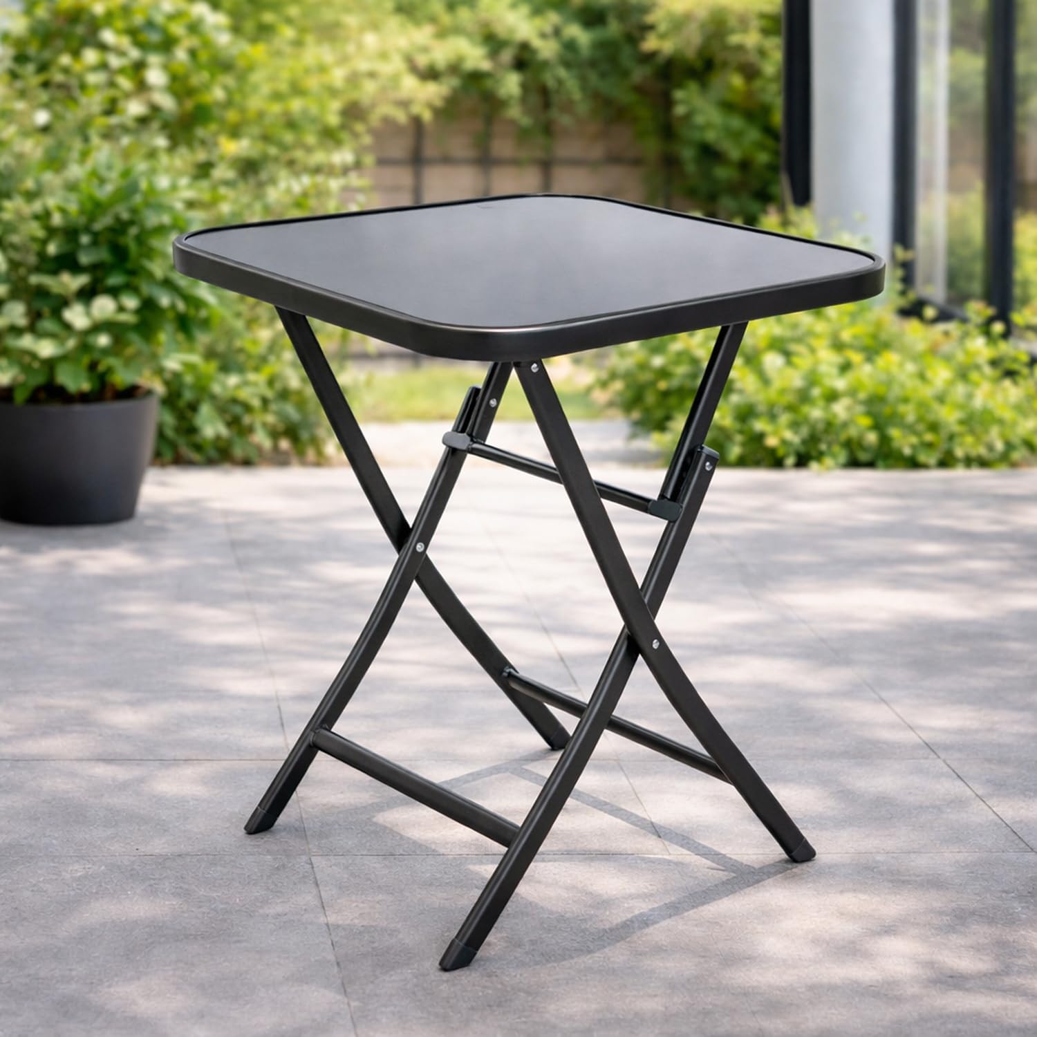 Mojawo® Bistrotisch Klapptisch Glas/Metall 60x60xH70cm Anthrazit/Dunkelgrau mit getönter Glasplatte Eckig Balkontisch Gartentisch Glastisch