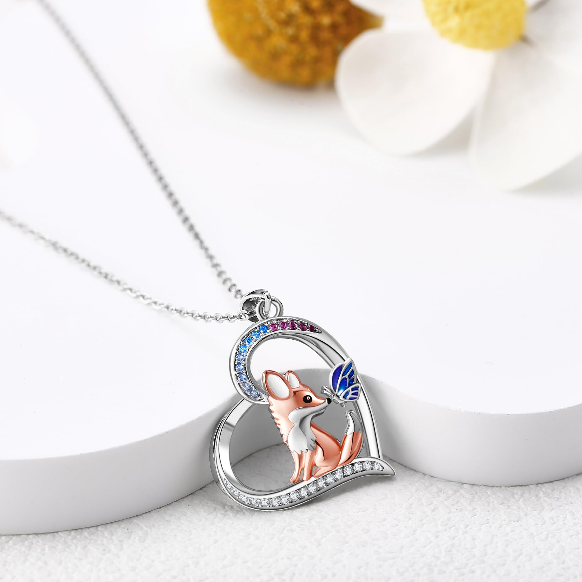 DAYLINLOVE Fuchs Kette 925 Sterling Silber Fuchs Schmetterling Anhänger Halskette Tier Schmuck Geschenk für Frauen