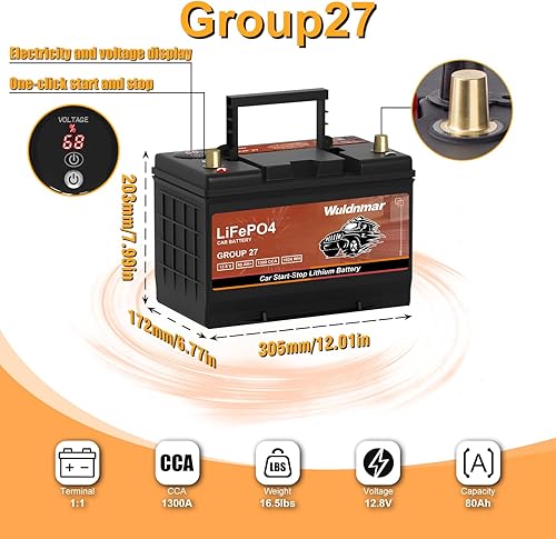 Miniatura 4 de Batería de arranque y parada de coche de litio G27 12V 80AH de alto rendimiento con 1300CCA y 60 meses de garantía