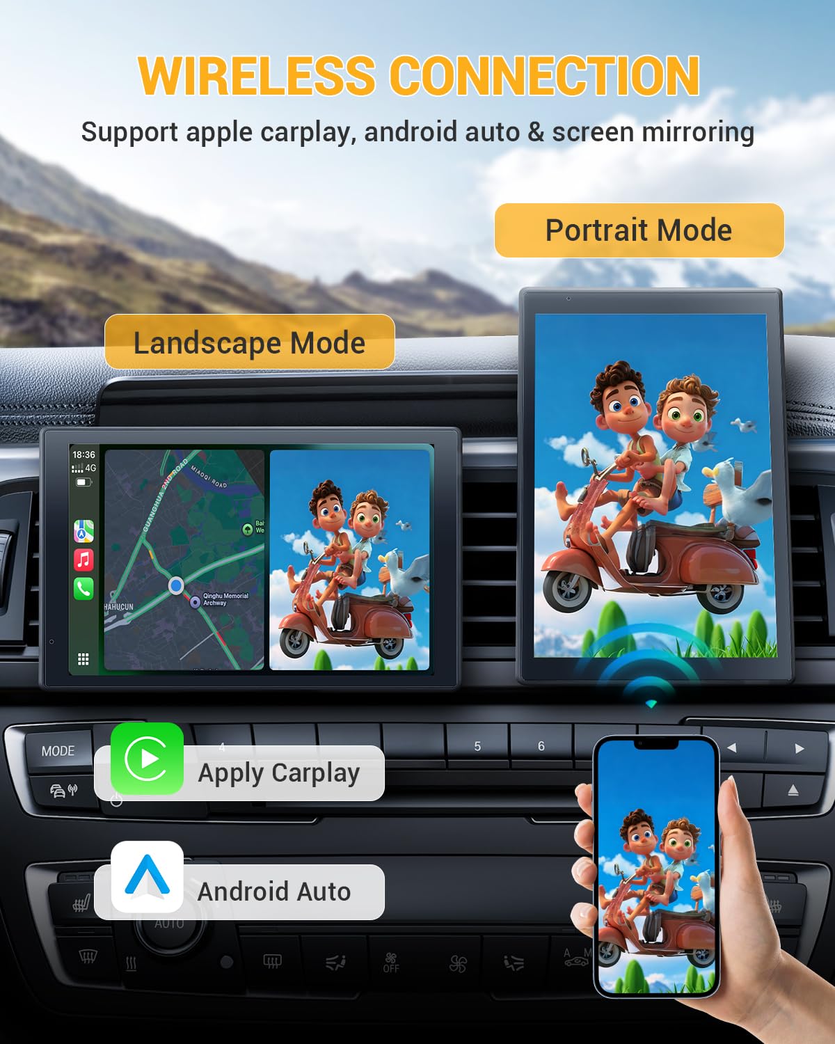8 Pulgadas Pantalla Carplay Coche Tactil Pantalla para Coche con Camara Trasera Pantalla Android Auto Portatil Inalámbrico con Mirror Link Navegación GPS Control por Voz Entrada AUX FM