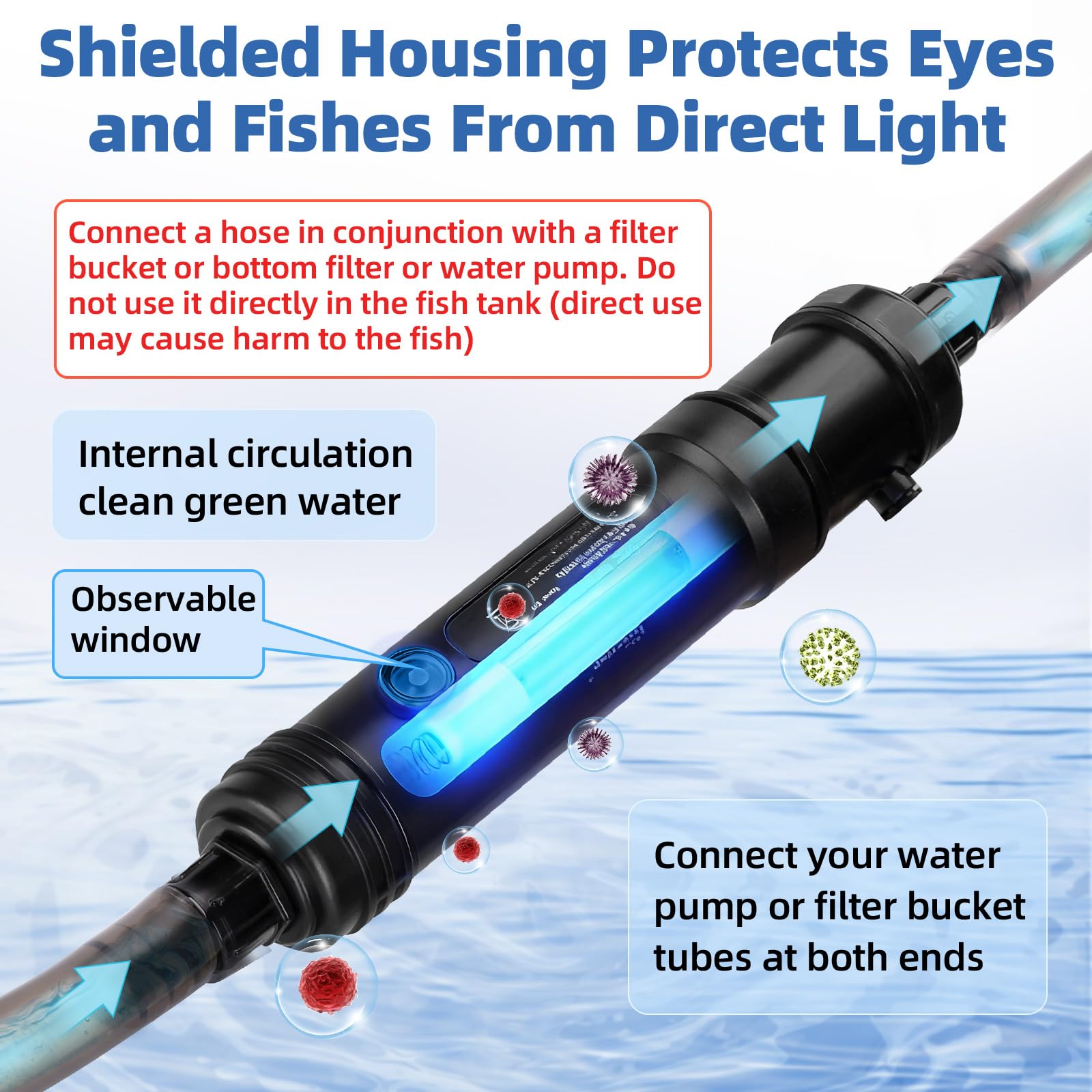 hygger - Luz de acuario U-V con tiempo, escudo protector de 360 °, luz limpia para agua verde y limpieza de algas, lámpara de anfibio U-V-C para acuario y acuario de agua dulce (9 W, 60-100 galones)