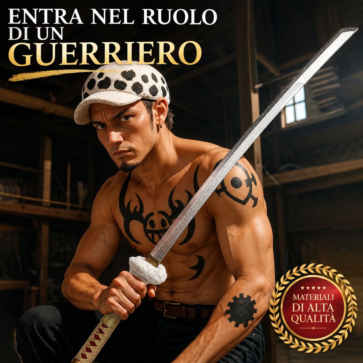 One Piece Trafalgar Law Katana Legno Cosplay Spada Con Fodero E Stand 102cm