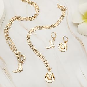 Western Elegance Western Cowgirl Boot Earrings Necklace Set