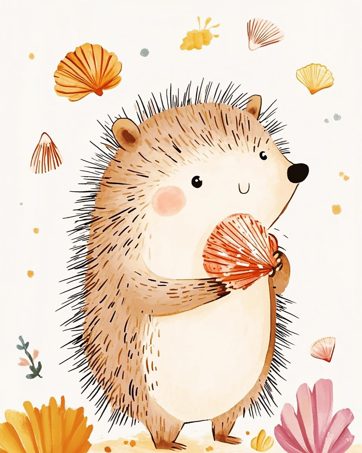 Liubaishi Multicolour Paint By Numbers Kit For Adults, Hedgehog With Seashell, 40X50 Cm, Acrylic On Canvas