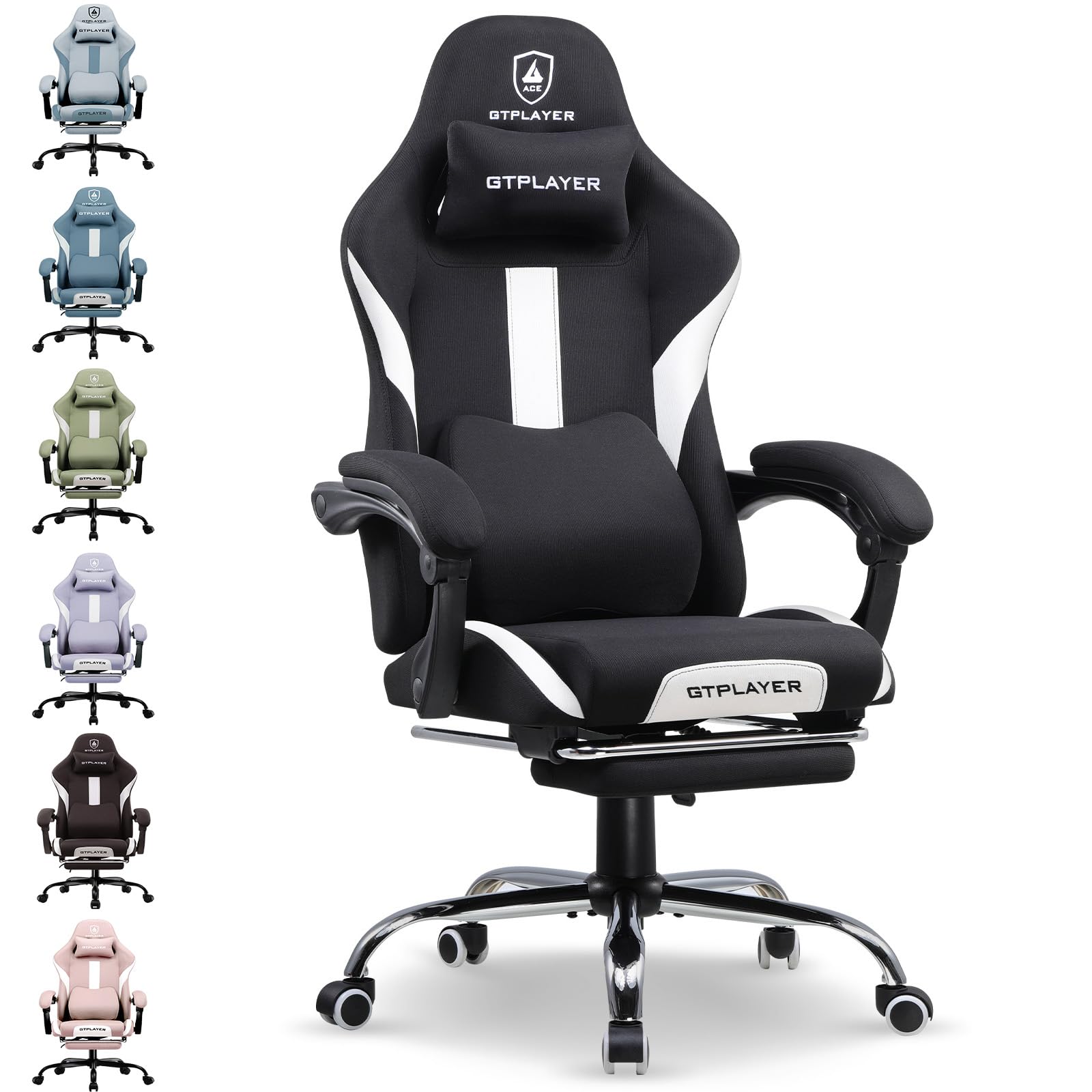 GTPLAYER Silla Gamer, Silla de Oficina Transpirable, de Tela de, Silla ergonómica de PC, Silla de Escritorio Ajustable y giratoria con reposapiés, Blanco