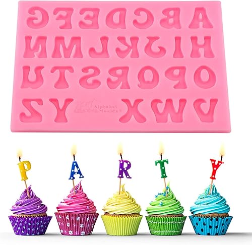 Miniatura 4 de Letters Shape Silicone Molds, Decorating Tool, Pink, Gray, Alphabet Mold for Cake, Fondant, Chocolate(Pink)