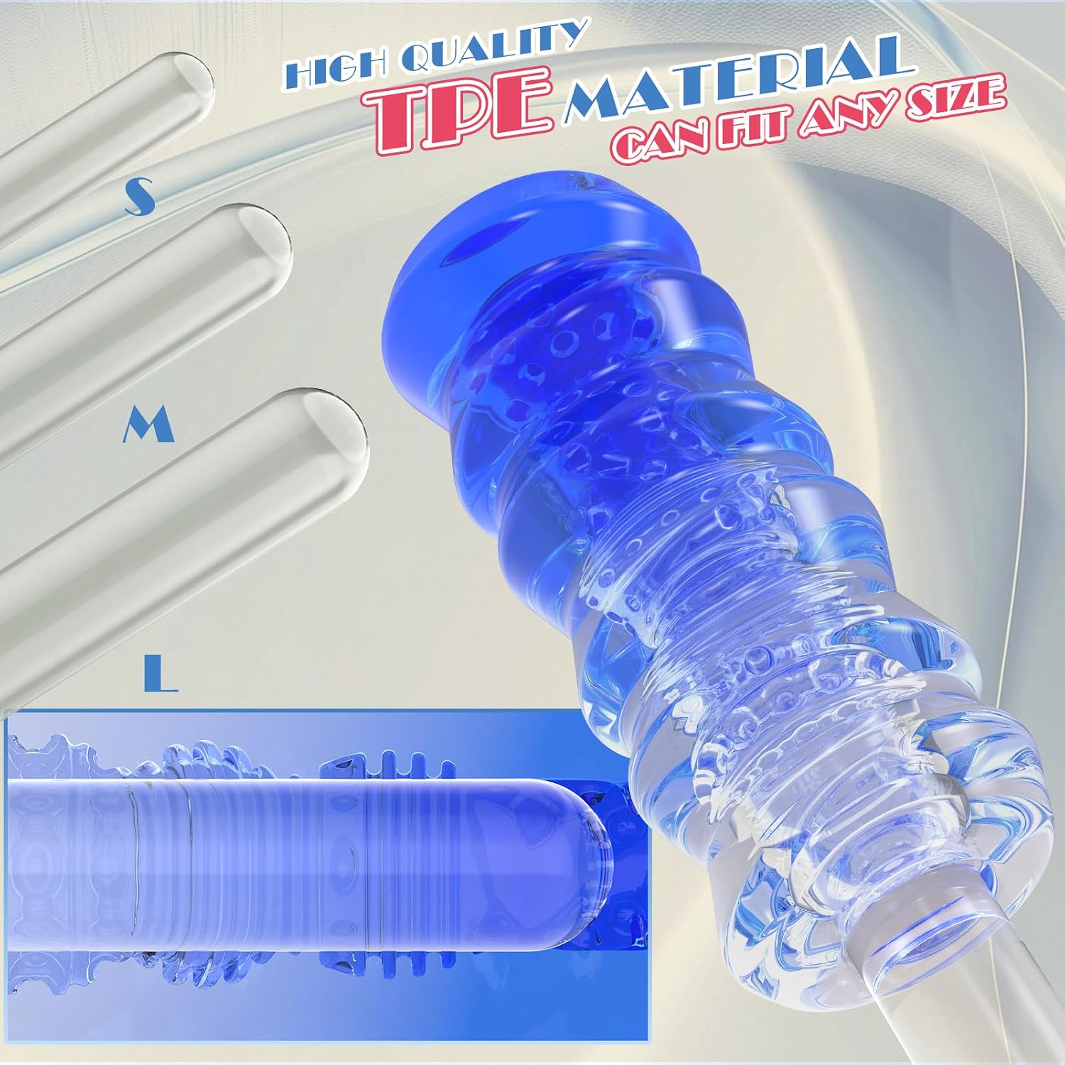 Male Pocket Pussy, Soft Stretch Reusable Adult Toy, Blue & Transparent | 3D Realistic Design, Two-tone Color, Soft & Stretchy Material, Reusable & Easy to Clean, Portable & Discreet