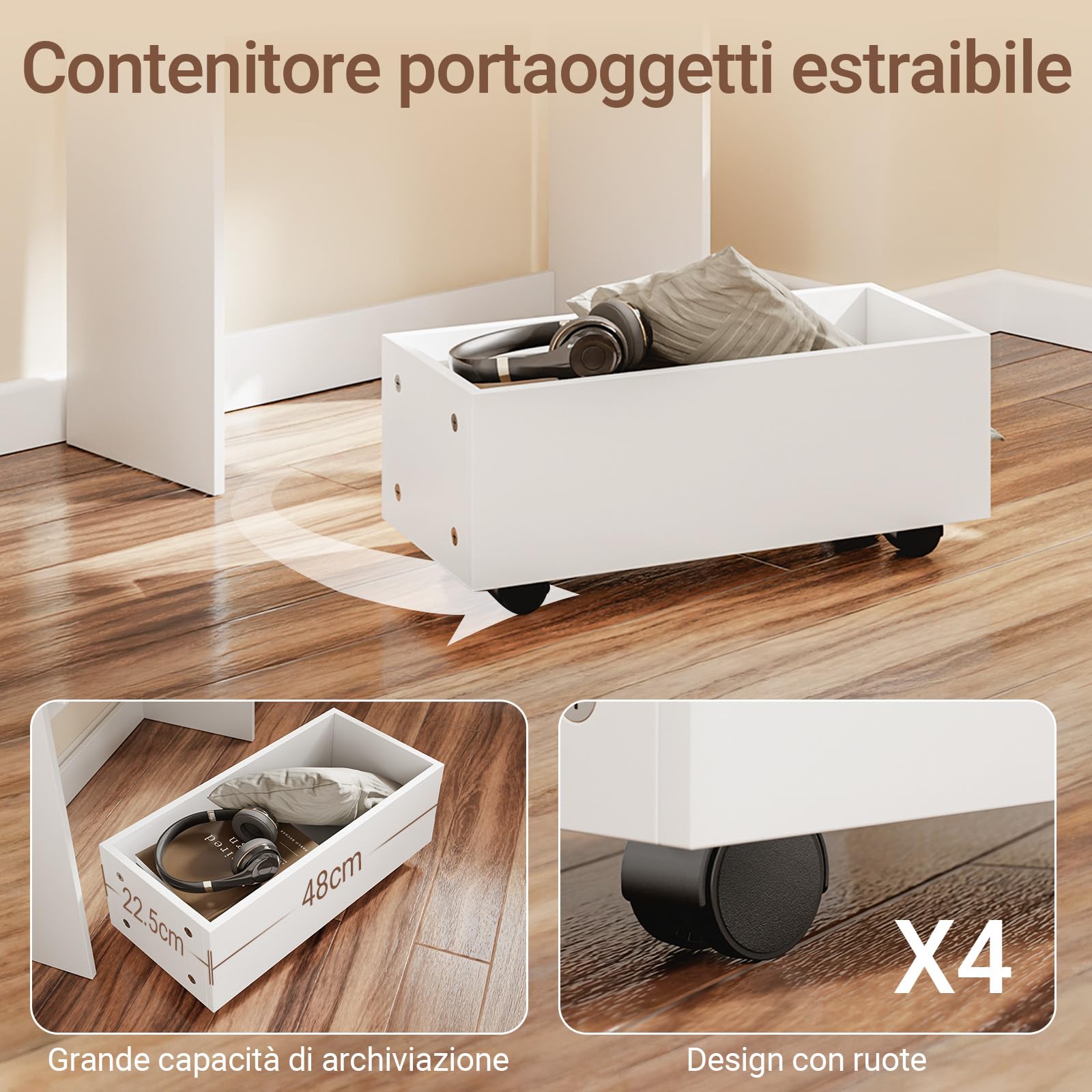 SoBuy Scrivania Pieghevole a Muro Scrivania Salvaspazio Richiudibile con Scatola Portaoggetti con Ruote Tavolo Pieghevole Bianco 64x63x100,6 cm FWT105-II-W