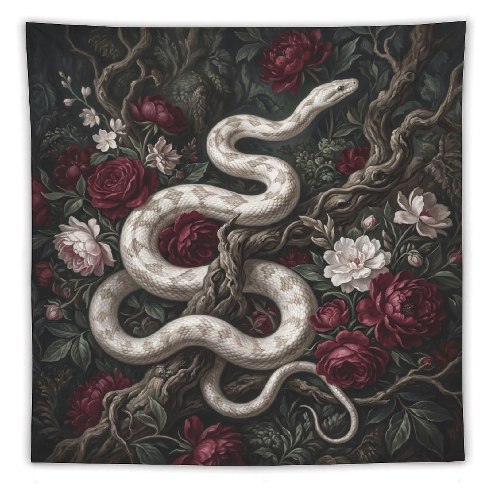 W7C8U2X3 White Snake Floral Garden Wall Tapestry, Reading Corner