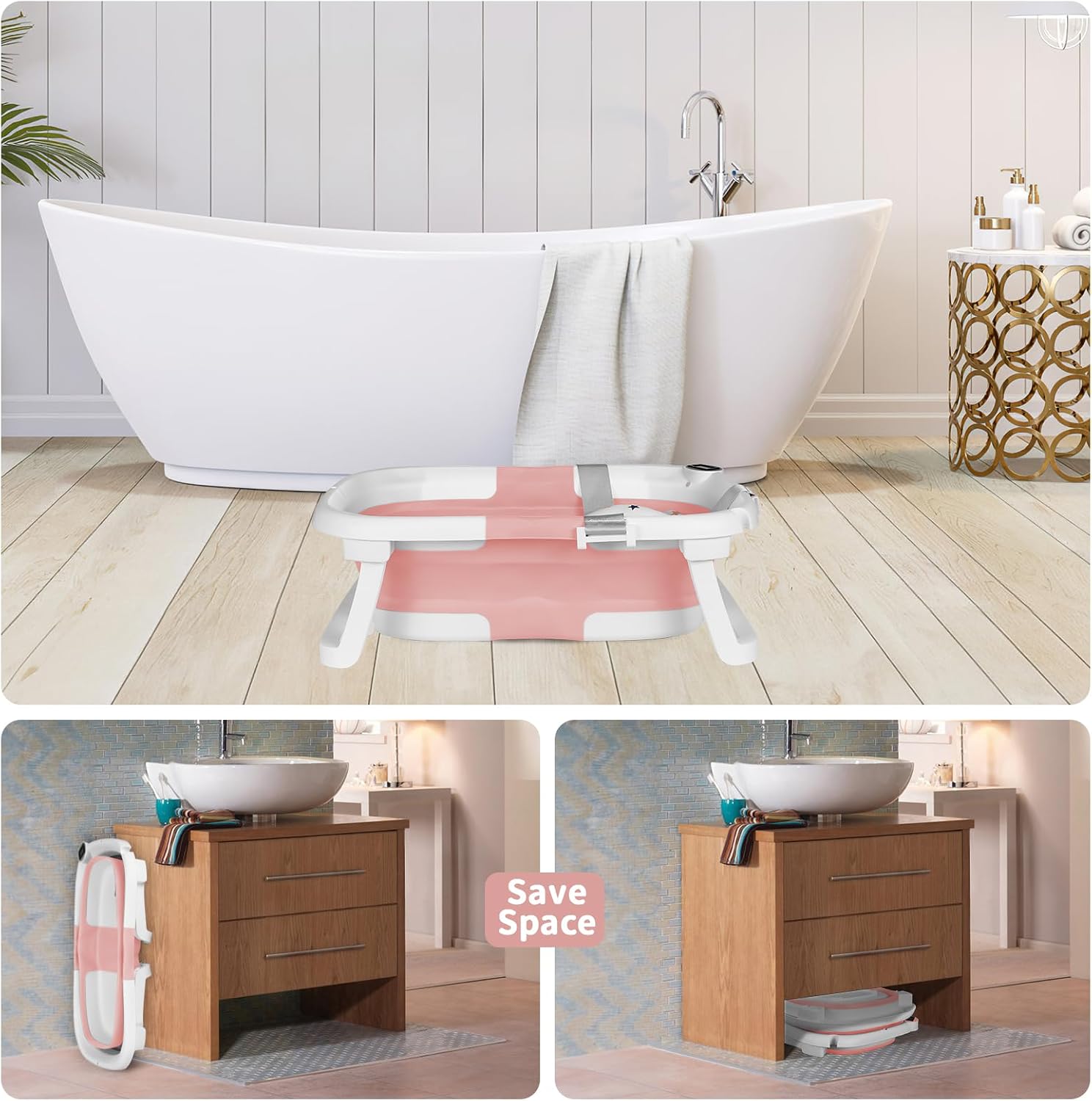 Baignoire pliable avec tapis et bouton thermomètre