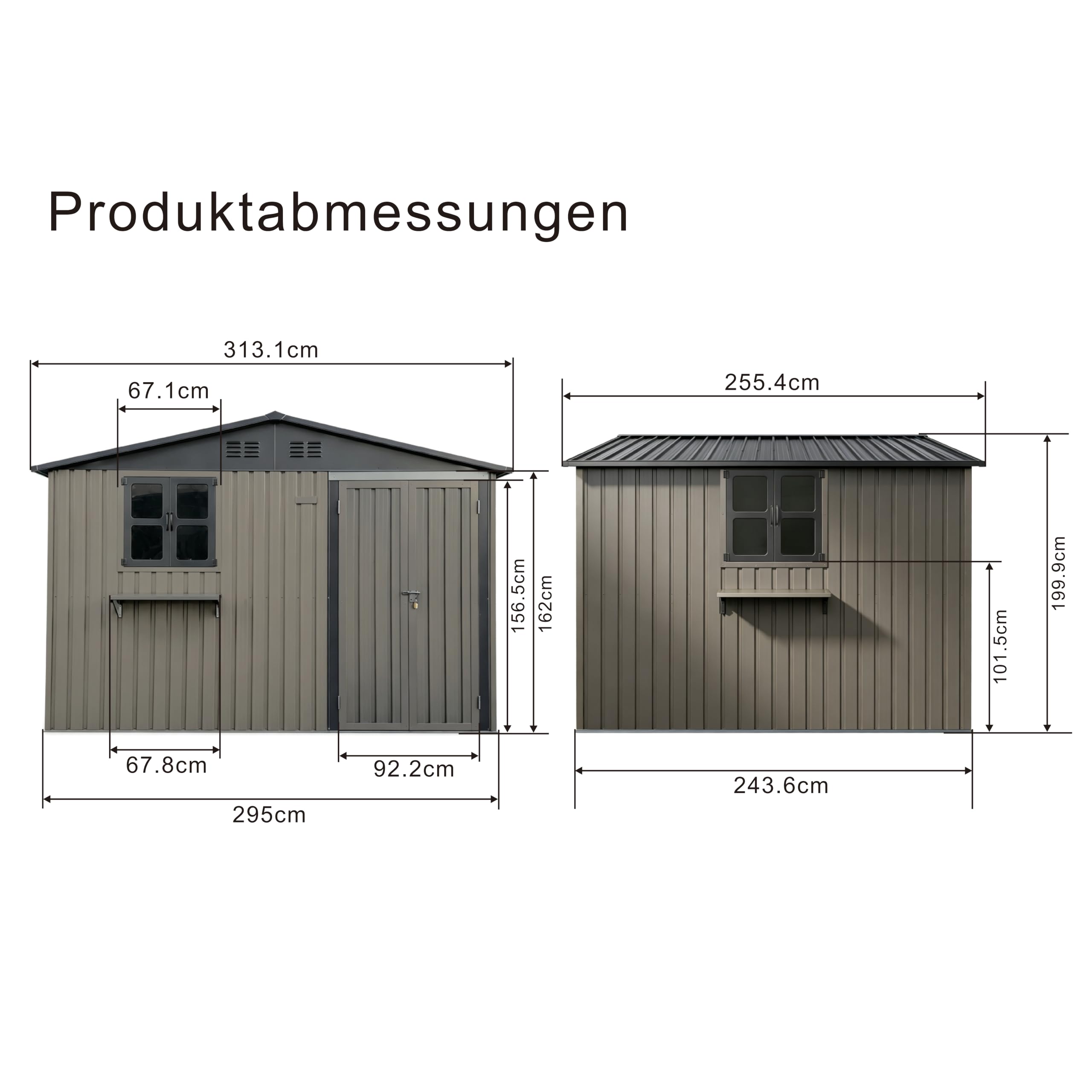 Gartenhaus Metall 295x244 cm, braun, mit Fenster und Tür
