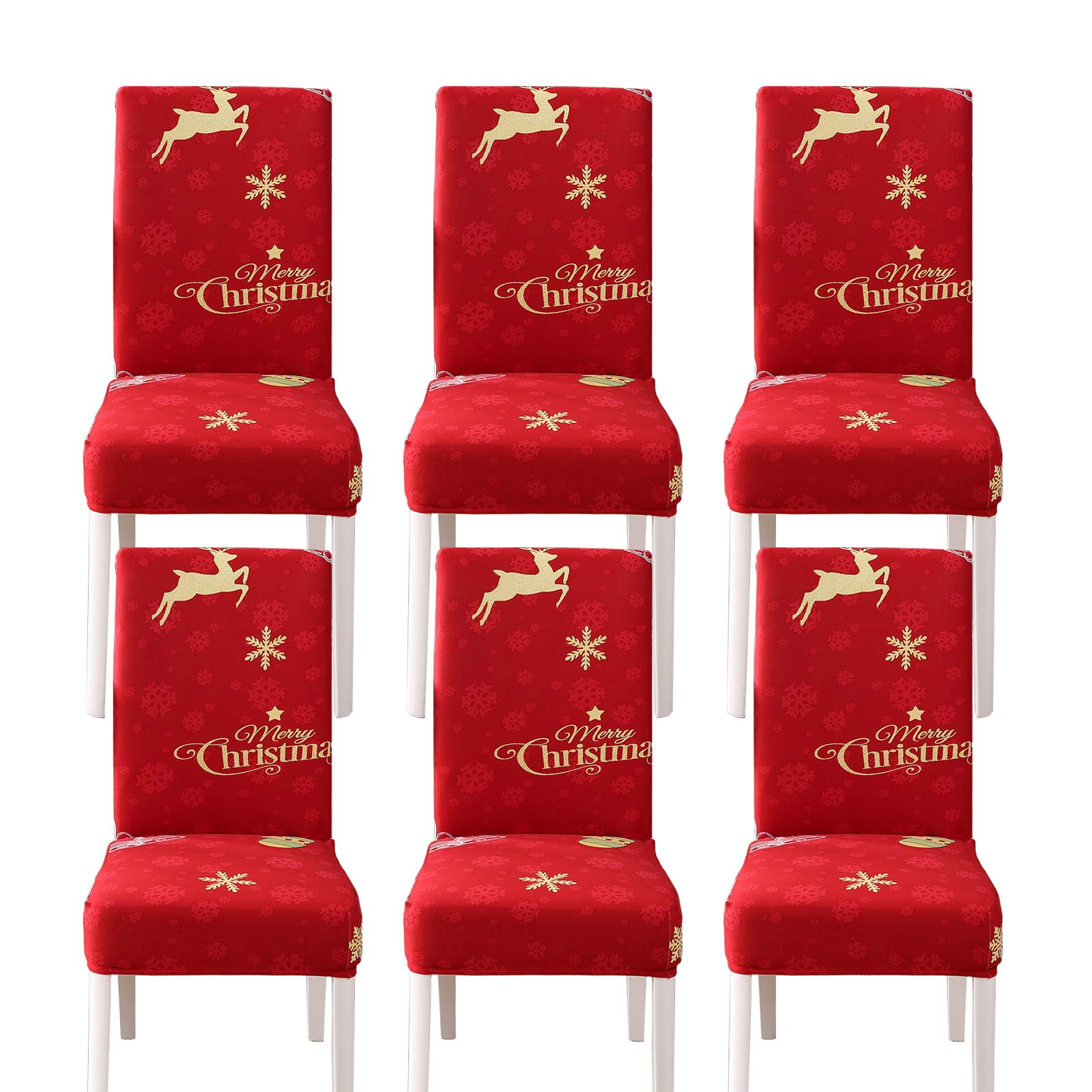 Dining Chair Slipcovers Christmas Decoration，6 Pack Super Fit Stretch Removable Washable Short Dining Chair Protector Cover Seat Slipcover for Hotel,Dining Room,Ceremony,Banquet Wedding Party