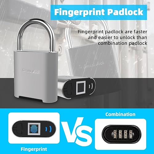 Miniatura 3 de Candado de huellas dactilares, candado biométrico, candado inteligente con llave de emergencia, bloqueo de casillero impermeable para gimnasio,