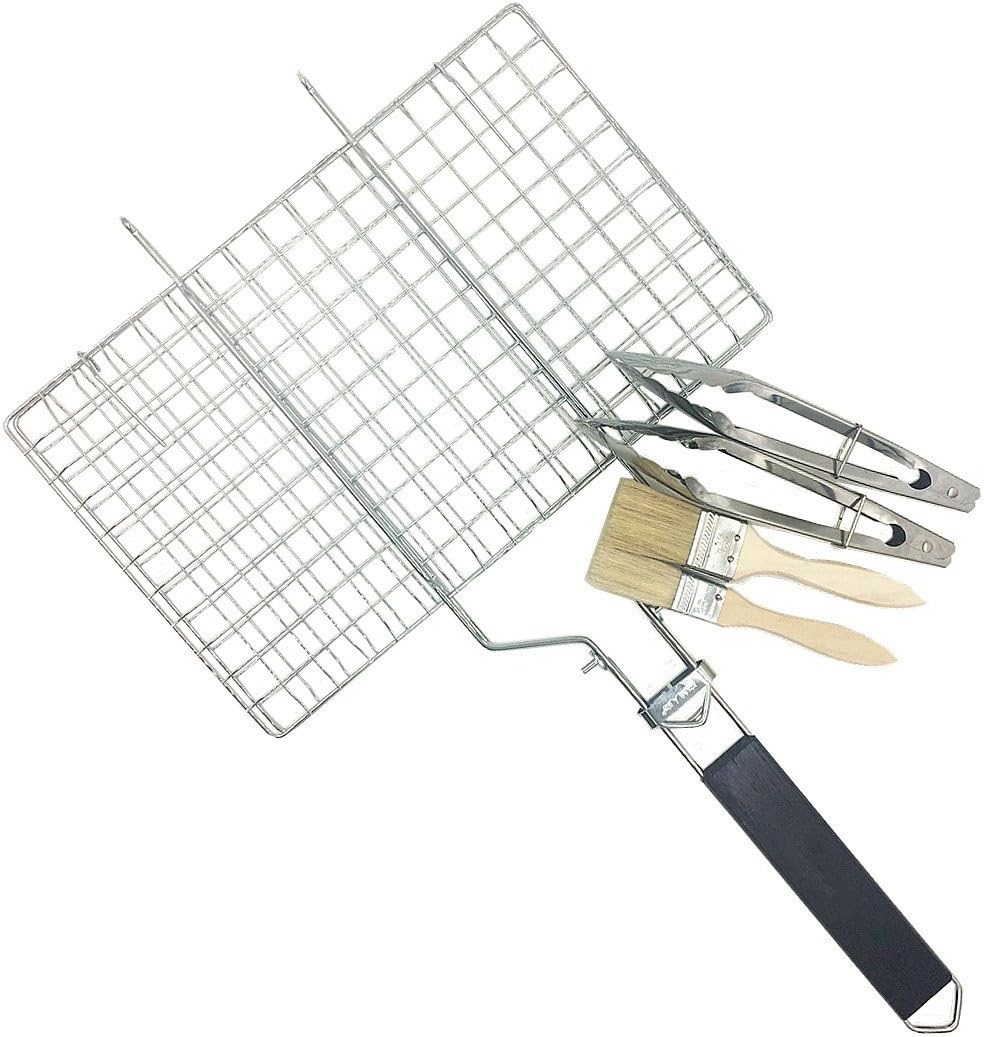 Yahead Nonstick BBQ Grilling Basket with Removable Wooden Handle Portable Stainless