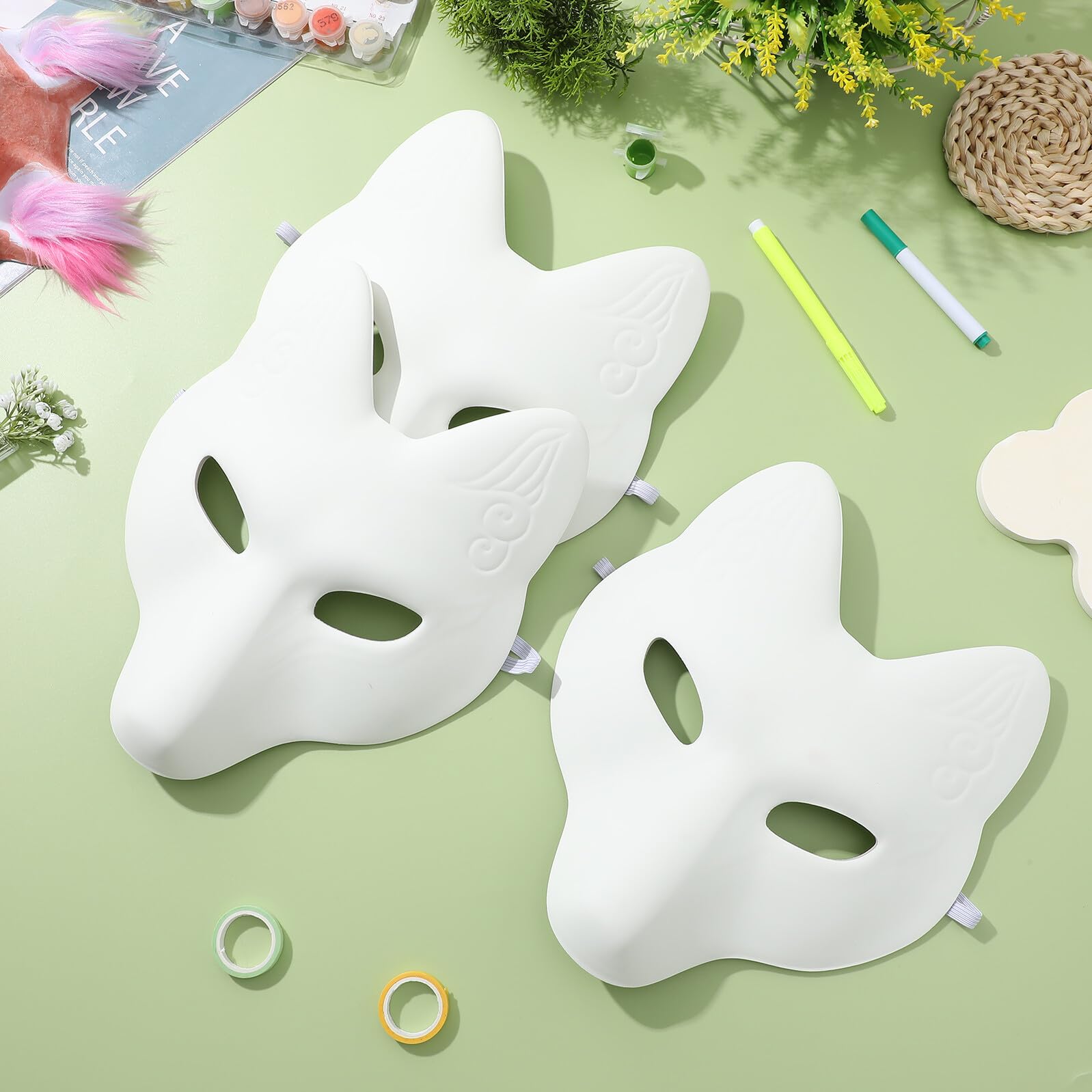VICASKY 4 Maschere Volpe Bianche da Te in PU Sicuro Maschere Vuote per Pittura e Decorazione per Feste Halloween e Cosplay DIY e Personalizzabile