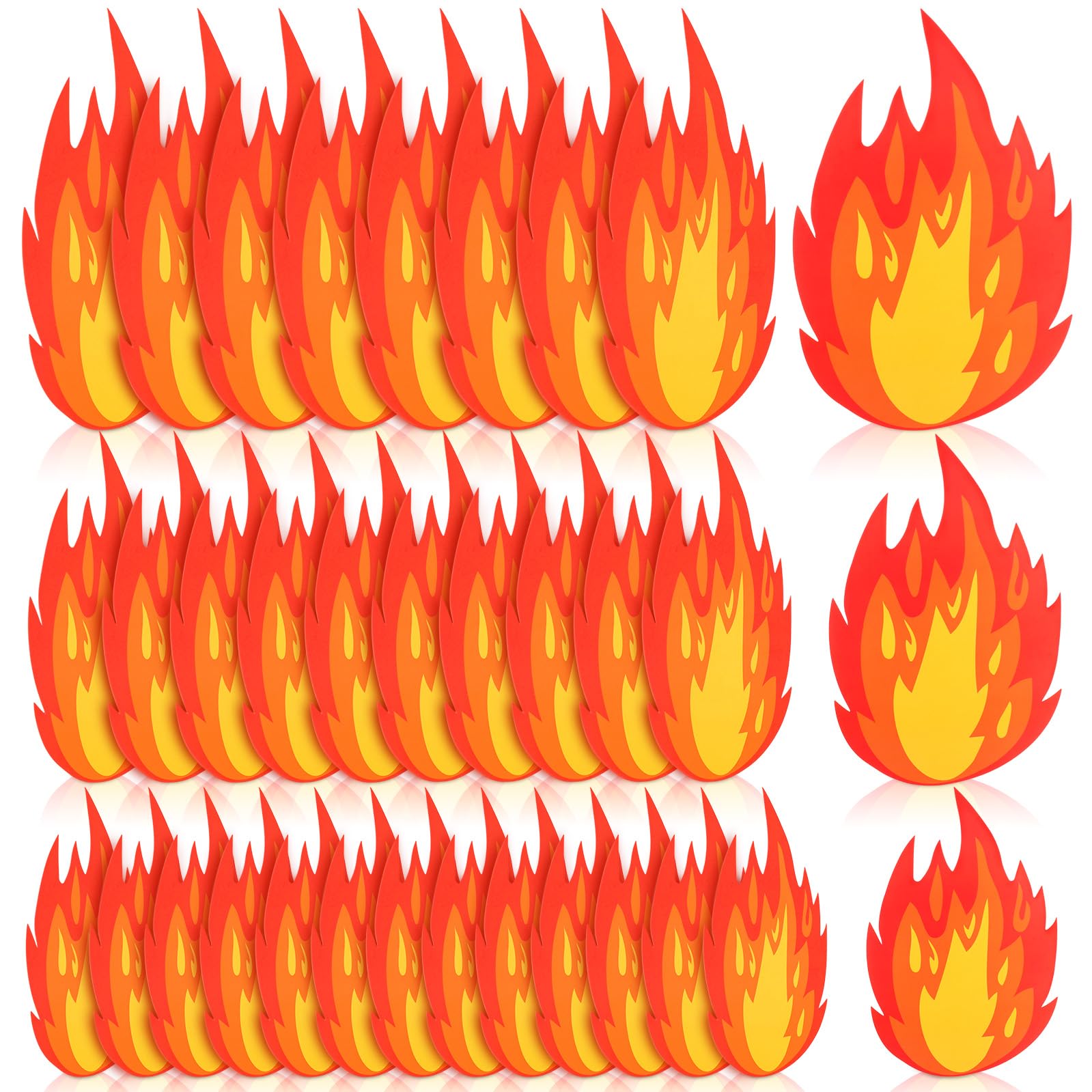 Photo 1 of AmazingSpark 48 Pcs Fire Stickers 3 Sizes Fire Party Decorations Set Flame Cutouts Flame Decals for Firefighter Birthday Survivor Camping BBQ Party Decorations Supplies with Adhesive Dots