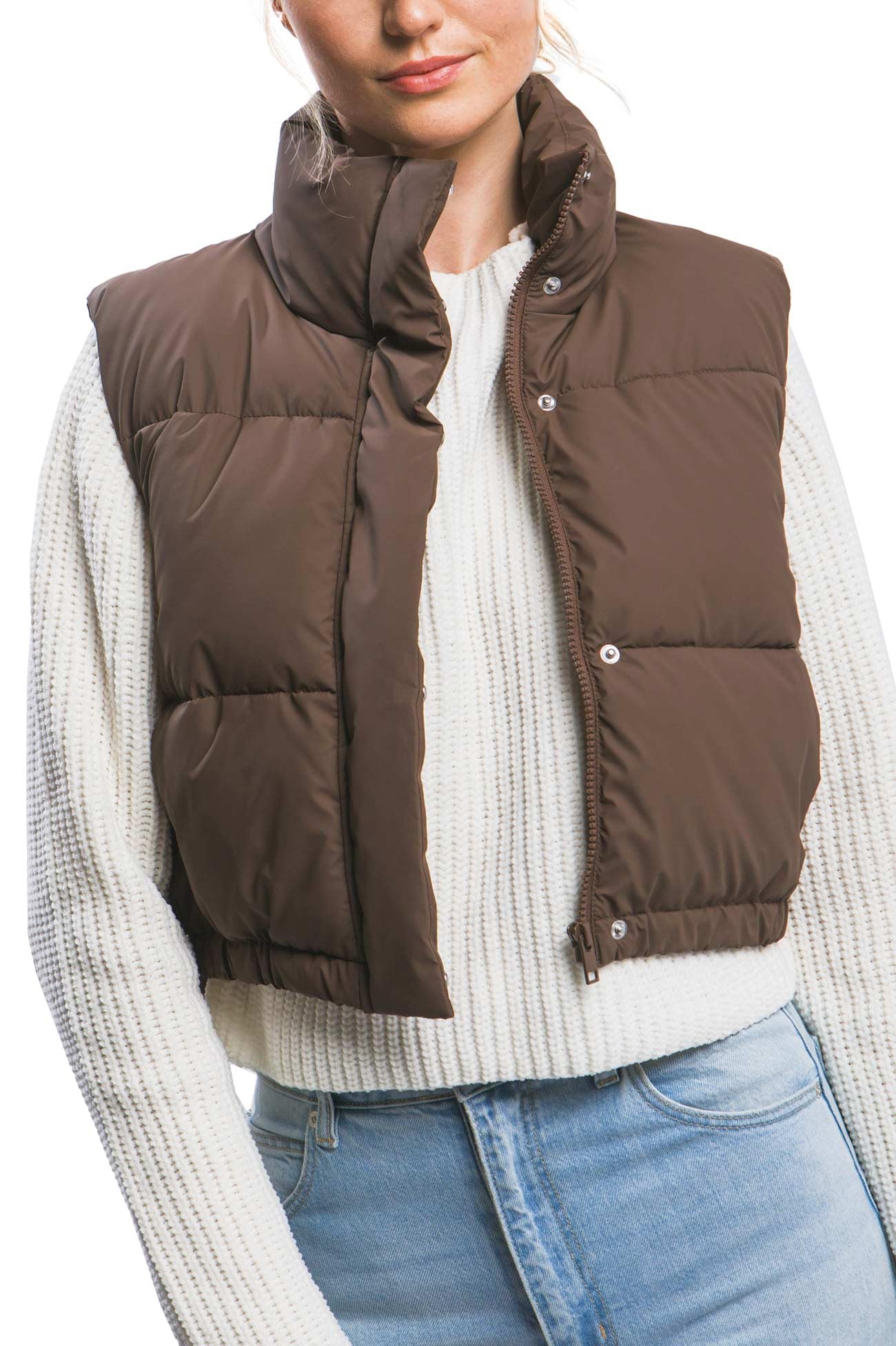 Micro Faux Leather Puffer Vest